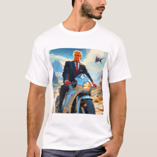 トランプクールオートバイエイリアン惑星宇宙船MAGA Tシャツ