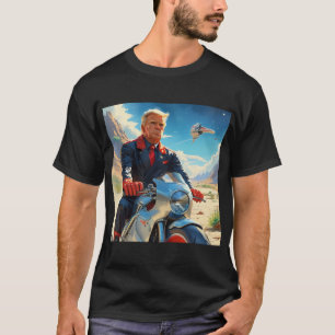 トランプクールオートバイエイリアン惑星宇宙船MAGA Tシャツ