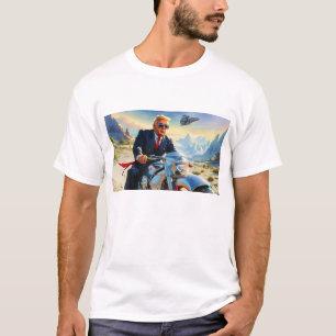 トランプクールオートバイエイリアン惑星宇宙船MAGA Tシャツ