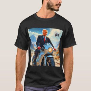 トランプクールオートバイエイリアン惑星宇宙船MAGA Tシャツ