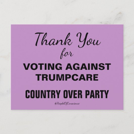 トランプケア反対票を投じてくれてありがとう。抵抗し続けよう ポストカード (正面)