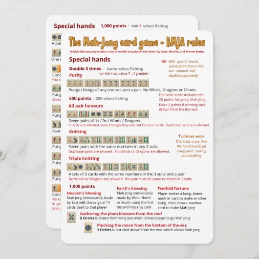 トランプゲームの規則-特別な手 招待状 (正面/裏面)