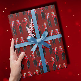 トランプサンタハットダンスクリスマス | トランプ・ダンスレッド ラッピングペーパー