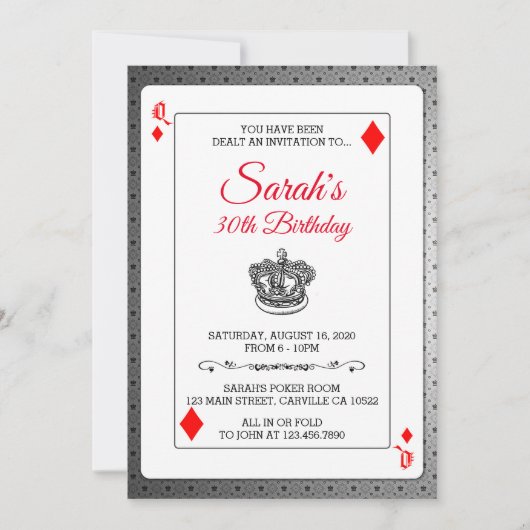 トランプズクイーンオブダイヤモンド誕生日招待状 招待状 (正面)