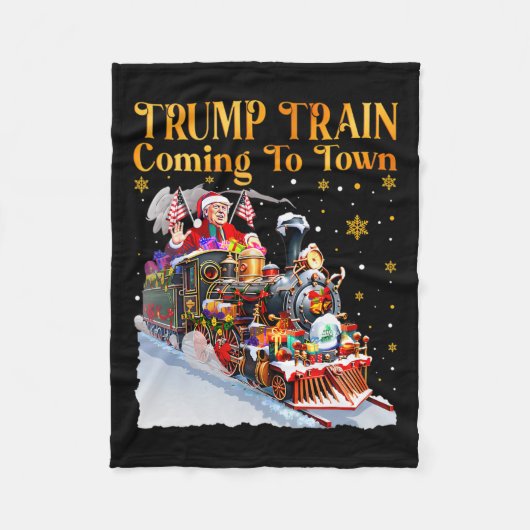 トランプトレイン来ズから町へクリスマスおもしろいサンタC フリースブランケット (正面)