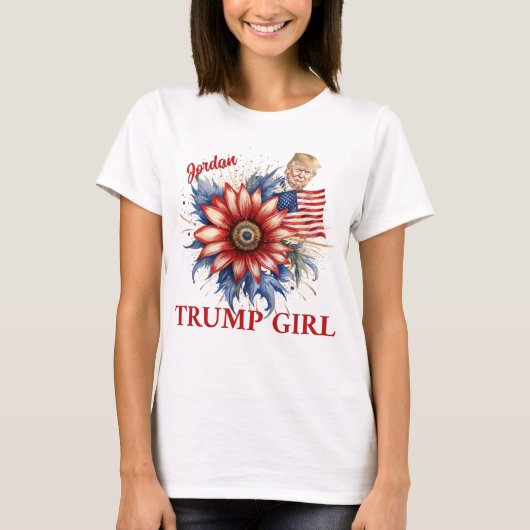 トランプパーソナライズされたガールレッドフラワーはっきりした&スタイリッシュ Tシャツ (正面)