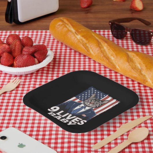 トランプヘアアメリカ国旗9のライブとスイートの猫 ペーパープレート (ピクニック)