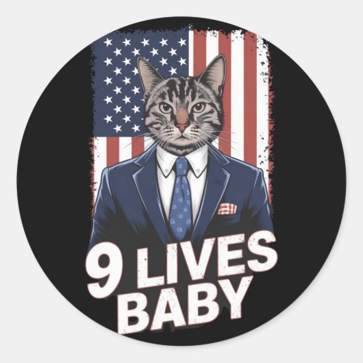 トランプヘアアメリカ国旗9のライブとスイートの猫 ラウンドシール (正面)