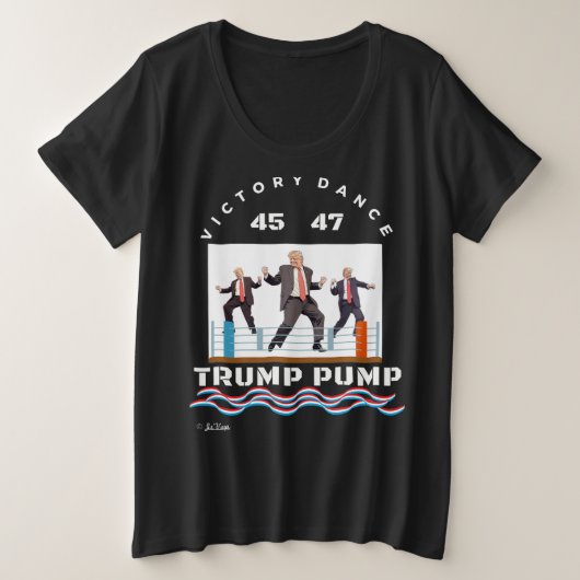 トランプポンプ勝利ダンスブラックTシャツ プラスサイズTシャツ (デザイン正面)