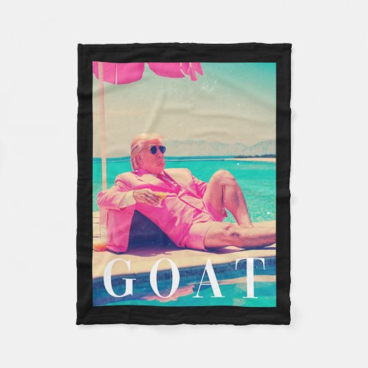 トランプヤギのシャツサマー2024レトロおもしろいピンクドナ フリースブランケット (正面)