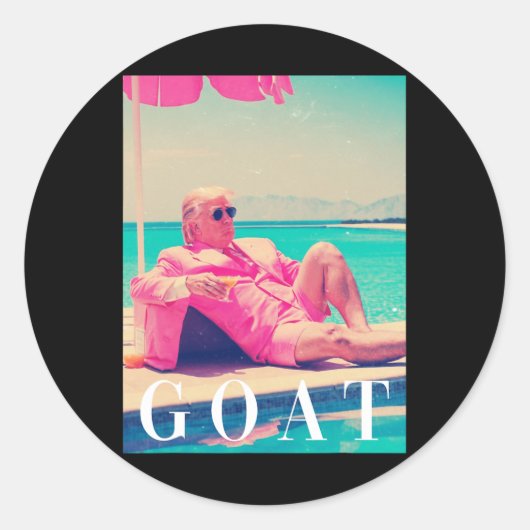 トランプヤギ夏2024レトロおもしろいピンクドナルドTru ラウンドシール (正面)