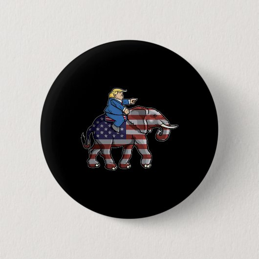 トランプライディングエレファント共和党員シャツギフト 缶バッジ (正面)