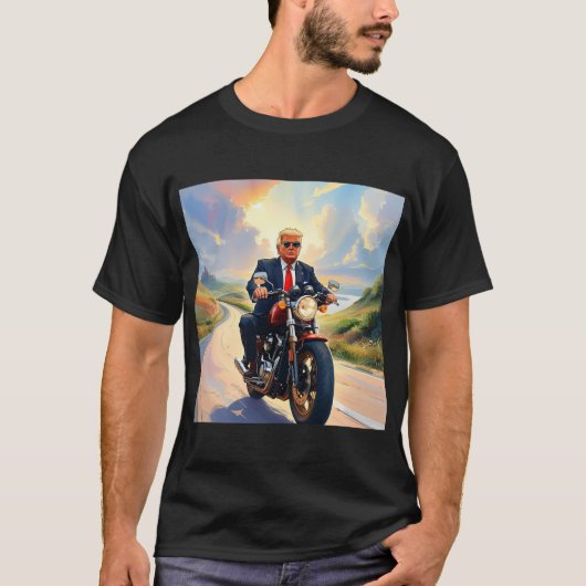 トランプライディングオートバイビューティフルロードアメリカUSA Tシャツ (正面)