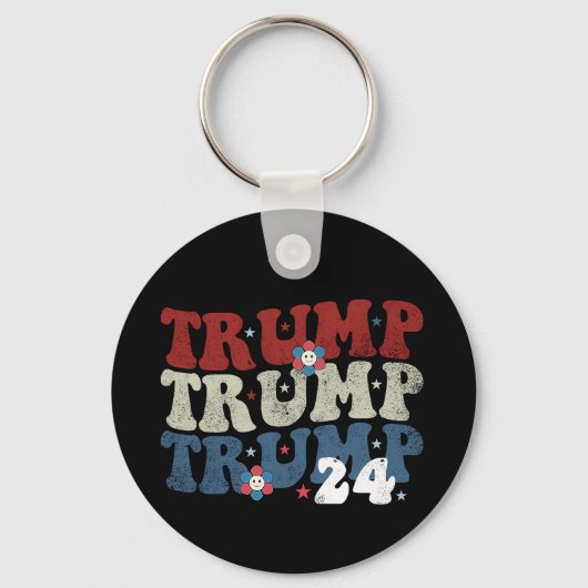 トランプレトログルービーフラワー24 2024選挙 キーホルダー (正面)