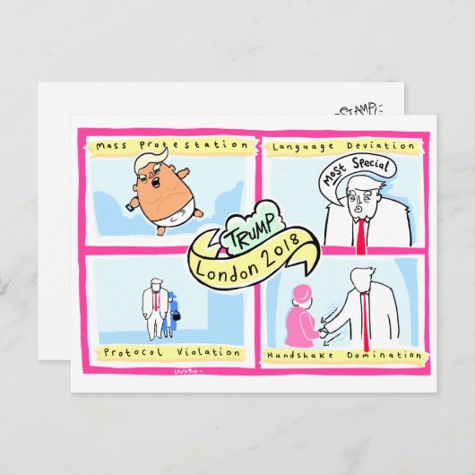 トランプロンドン:オフィシャルローリーピンクのお土産カード ポストカード (正面/裏面)