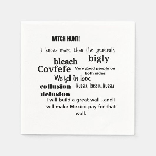 トランプワードクラウドタイポグラフィ スタンダードカクテルナプキン (正面)