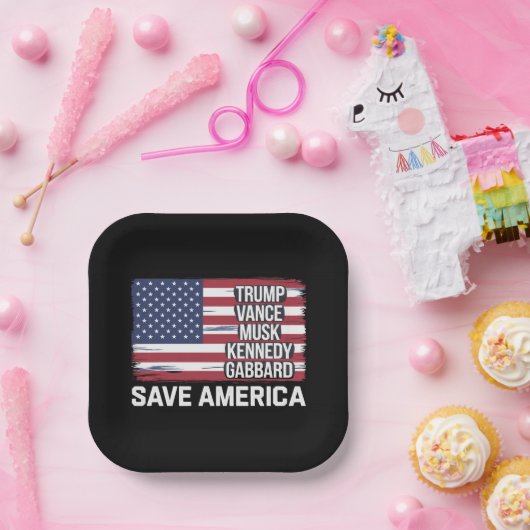 トランプヴァンスムスクケネディガバール2024アメリ救ア ペーパープレート (パーティー)