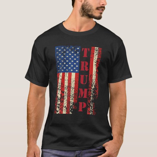 トランプヴィンテージ動揺してレトロ米国国旗T Tシャツ (正面)
