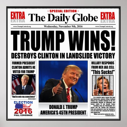 トランプ勝利！面白い反クリントンポスター超大 ポスター (正面)