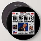トランプ勝利!面白い反クリントン新聞風刺 缶バッジ (正面&裏面)