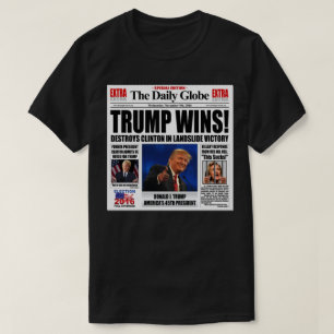 トランプ勝利!面白い反クリントン新聞風刺 Tシャツ