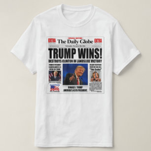 トランプ勝利！面白い反クリントン新聞風刺 Tシャツ