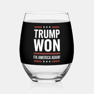 トランプ勝利 MAGA トランプ勝者 2024 アメリカ再建 ステムなしワイングラス