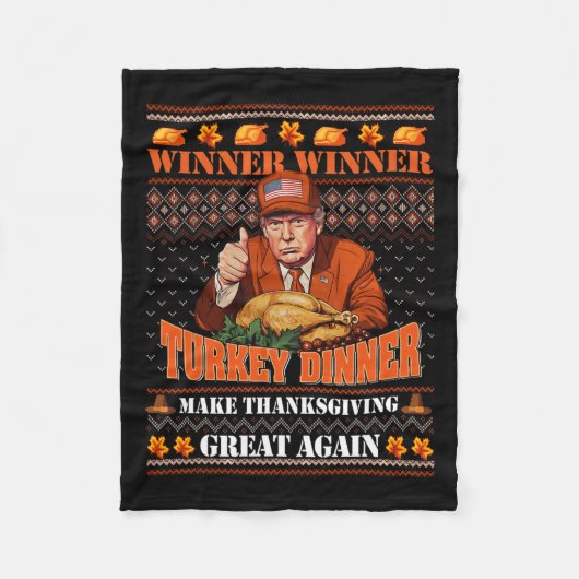 トランプ勝者おもしろい勝者トルコ夕食感謝祭 フリースブランケット (正面)