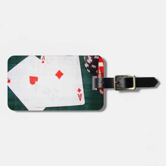 トランプ及びポーカー用のチップのグランジなスタイル ラゲッジタグ (正面横)