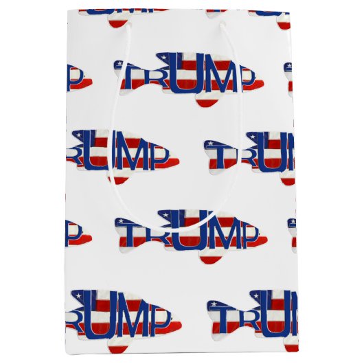 トランプ国旗の魚デザイン ミディアムペーパーバッグ (正面)