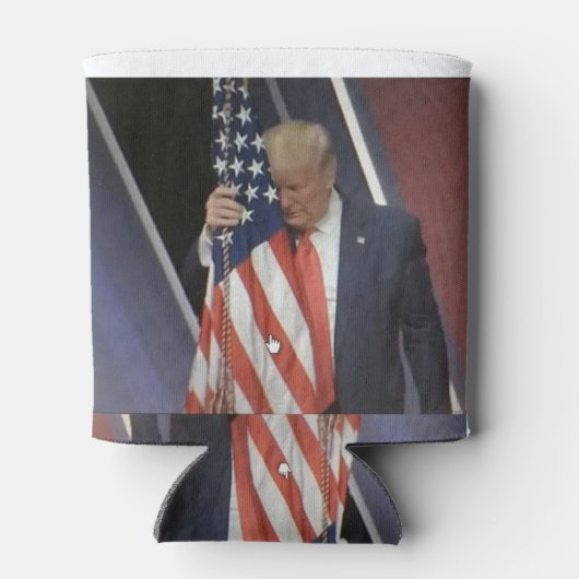 トランプ大統領がアメリカ国旗を掲げる 缶クーラー (裏面)