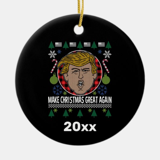 トランプ大統領が再びクリスマス素晴らしを祝う セラミックオーナメント (正面)