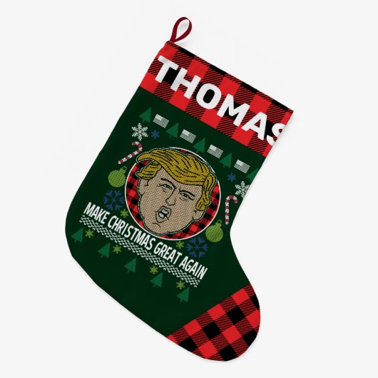 トランプ大統領が再びプ素晴らしライドを作る ラージクリスマスストッキング (正面 (吊り時))