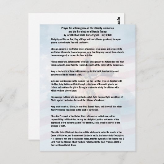 トランプ大統領と米国の祈りの言葉 – ヴィガノ ポストカード (正面/裏面)