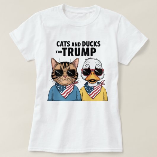 トランプ大統領のための猫とアヒル Tシャツ (デザイン正面)