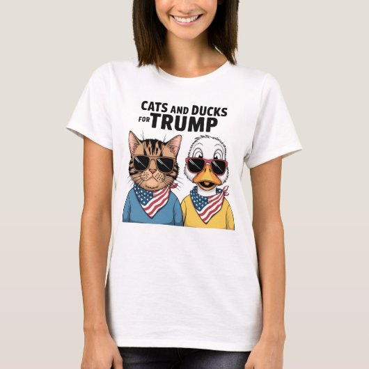 トランプ大統領のための猫とアヒル Tシャツ (正面)