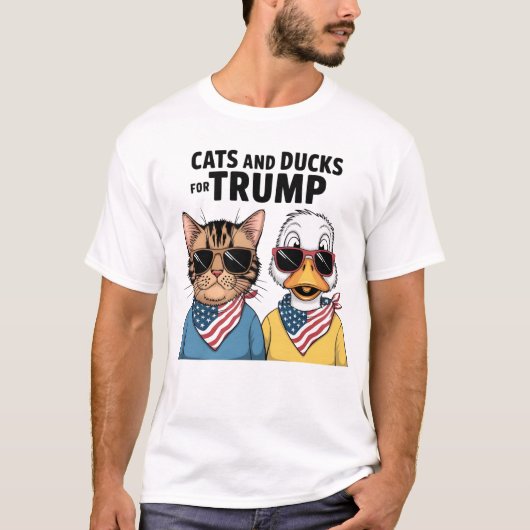 トランプ大統領のための猫とアヒル Tシャツ (正面)
