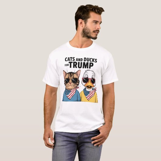 トランプ大統領のための猫とアヒル Tシャツ (正面フル)