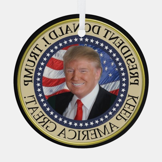 トランプ大統領の写真シ大統領のール ガラスオーナメント (裏面)