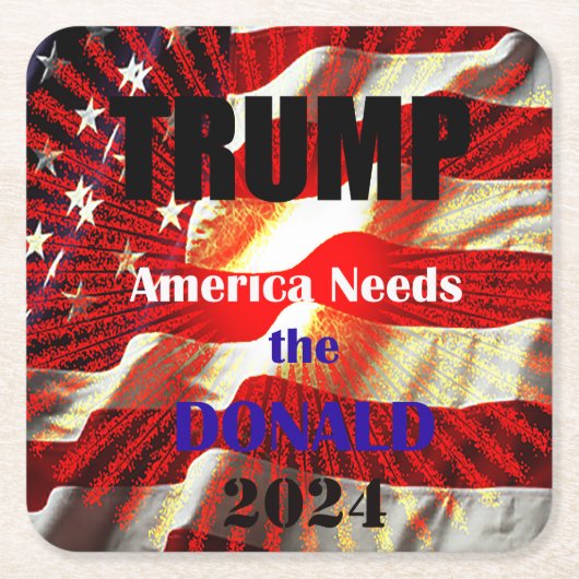 トランプ大統領の2024年投票 スクエアペーパーコースター (正面)