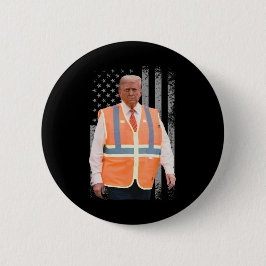 トランプ大統領ゴミ収集作業員ベストUSAフラグ 缶バッジ (正面)