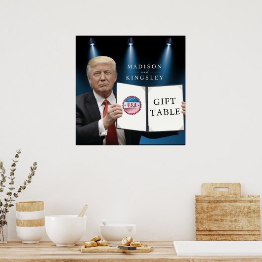 トランプ大統領📜愛国心結婚の贈り物テーブル ポスター (キッチン)