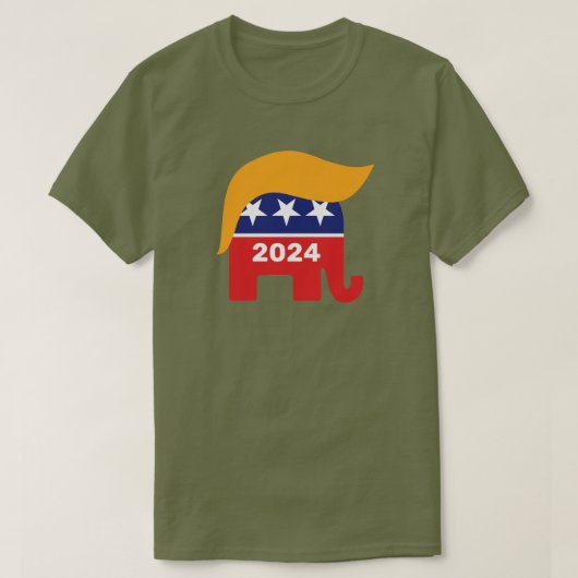 トランプ大統領2024共和党象ヘアロゴ Tシャツ (デザイン正面)