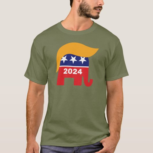 トランプ大統領2024共和党象ヘアロゴ Tシャツ (正面)