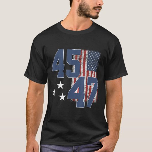 トランプ大統領45 47ヴィンテージ米国旗 Tシャツ (正面)
