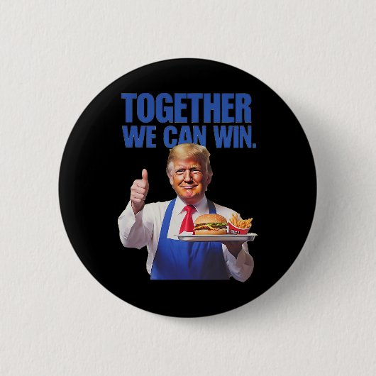 トランプ大統領、フライドポテトを作る 缶バッジ (正面)