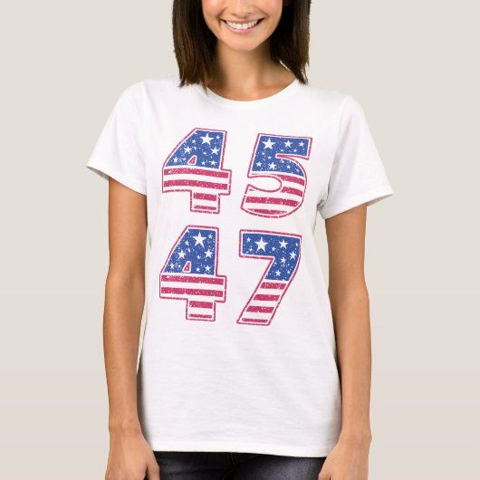 トランプ大統領 45 47 赤 白 青 Tシャツ (正面)