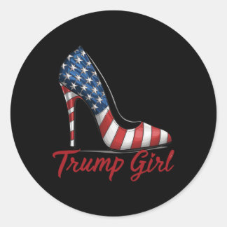 トランプ女の子ハイヒールスティレトスアメリカ国旗トランプ ラウンドシール