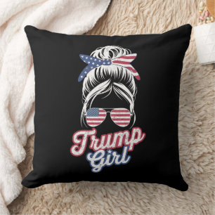 トランプ女子 お団子ヘア ビンテージ USA アメリカ国旗 クッション