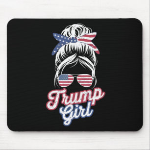 トランプ女子 お団子ヘア ビンテージ USA アメリカ国旗 マウスパッド
